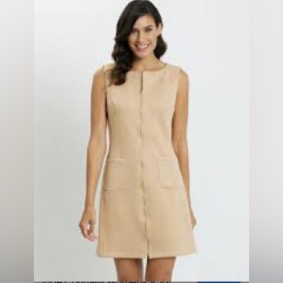 Jude Connally Dresses & Skirts - Jude Connally Becky Camel Faux Suede Zip Front Sleeveless Beige Mini Dress